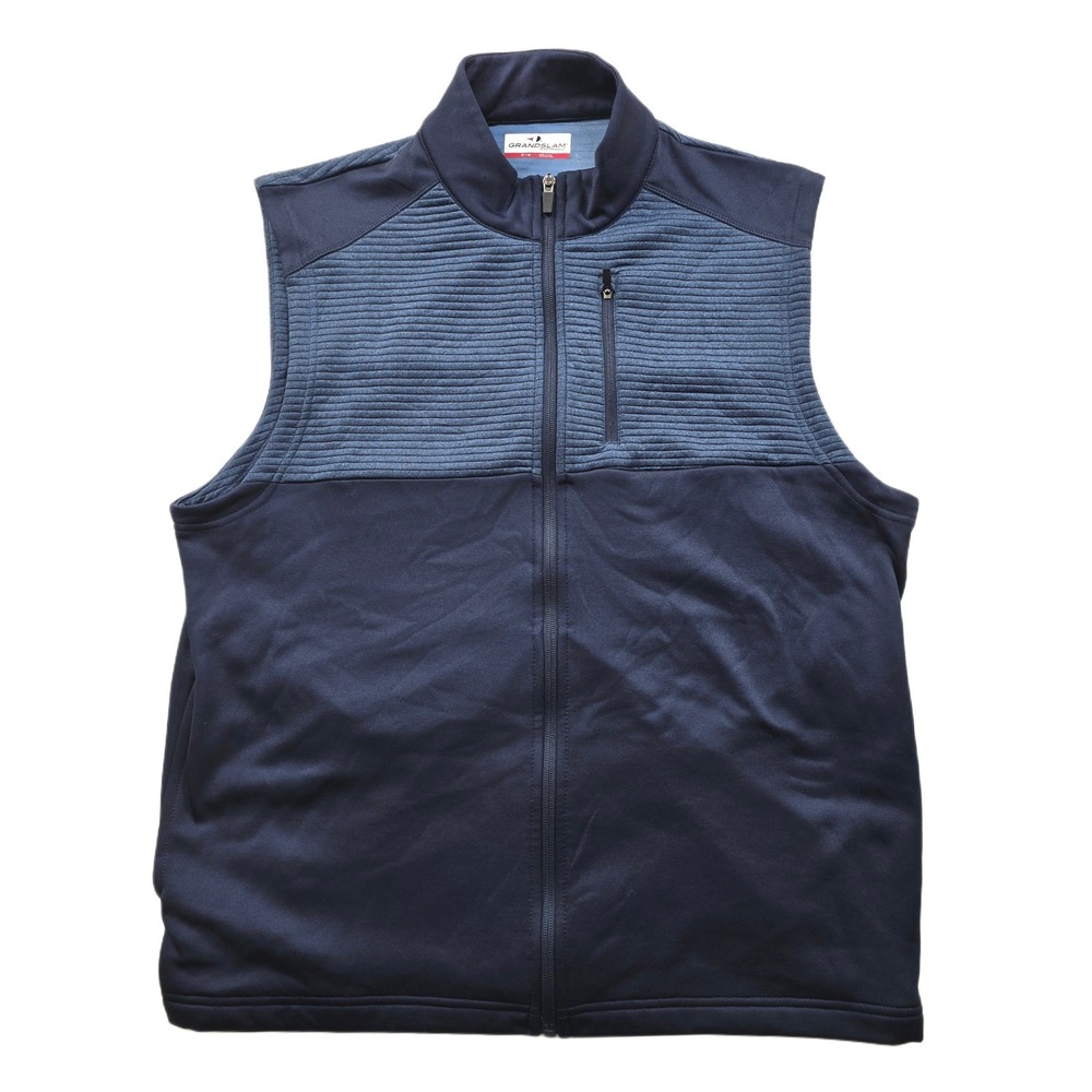 Grand Slam Performance Vest Mens Medium Navy Blue Polyester Full Zip Golf Active